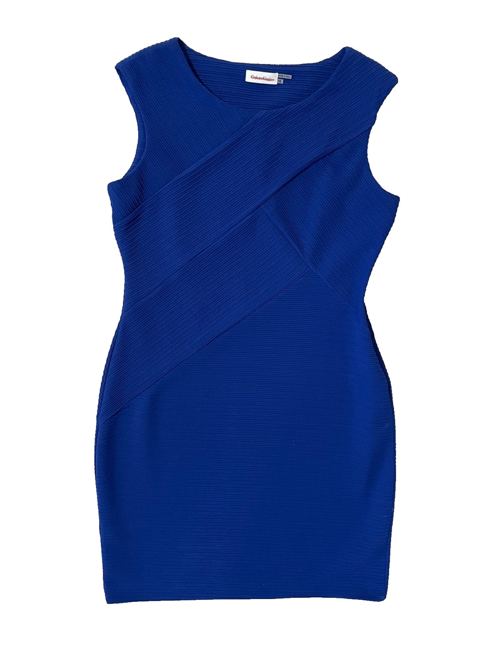 Calvin Klein Size 12 Royal Blue Stretch Sleeveless Shift Dress Career Office Rib